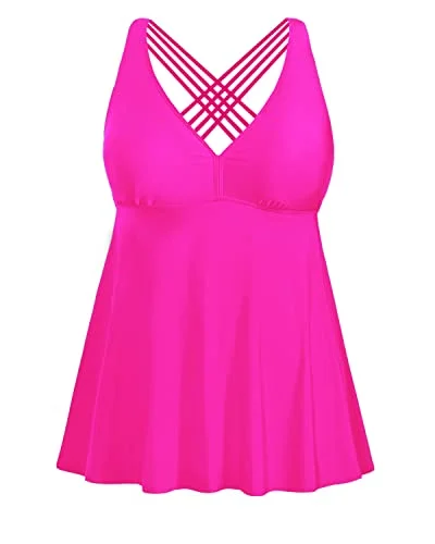 Plus Size Tankini Tops No Bottom Flowy Bathing Suit Top V Neck Swim Top-Neon Pink Rugged Women's Outdoor Plus Size Tankini Tops No Bottom Flowy Bathing Suit Top V Neck Swim Top-Neon Pink Rugged Women's Outdoor