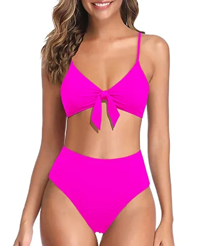 High Rise Two Piece High Waisted Bikini For Women-Neon Pink Vintage Women's 1970S 