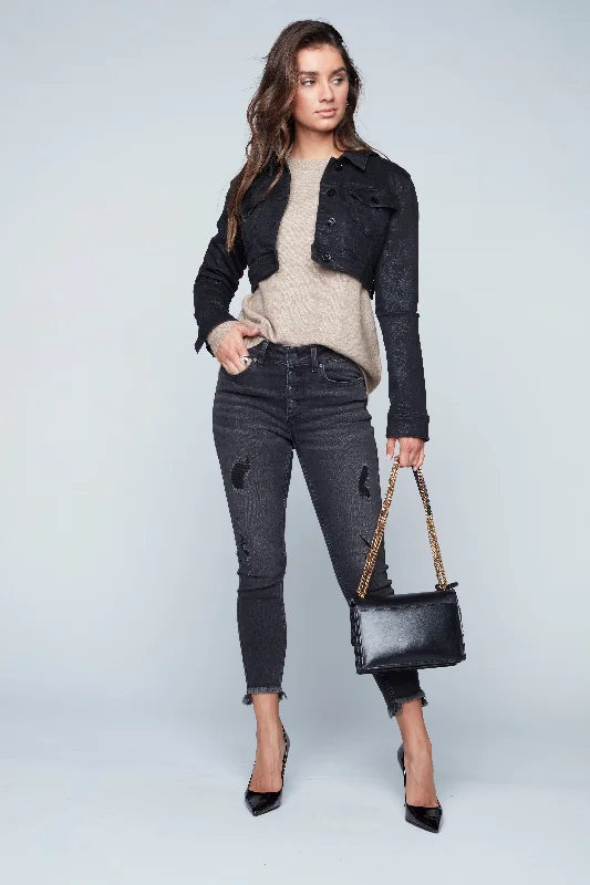 ELLE - High Rise Cropped Pants - Vintage Black Luxurious Women's High -  end