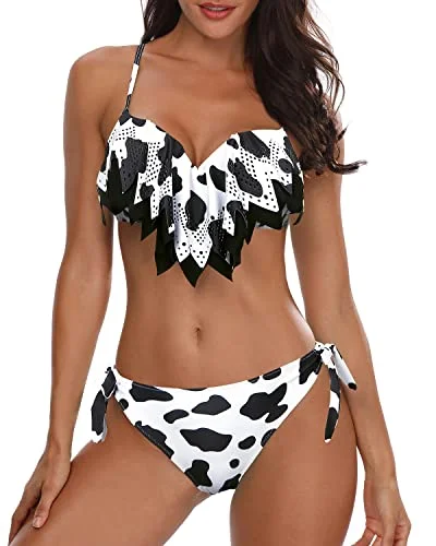 Flattering Sexy Two Piece Swimsuit With High Cut Low Rise Bikini Bottom-Black And White Cow Pattern Feminine Women's Soft Flattering Sexy Two Piece Swimsuit With High Cut Low Rise Bikini Bottom-Black And White Cow Pattern Feminine Women's Soft