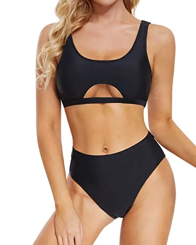 Underboob Two Piece Bikini For Women High Waisted Bathing Suit-Black Artistic Women's Avant - Underboob Two Piece Bikini For Women High Waisted Bathing Suit-Black Artistic Women's Avant -