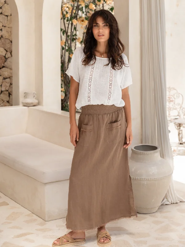 Aurora French Linen Skirt Cinnamon Sophisticated Women's 