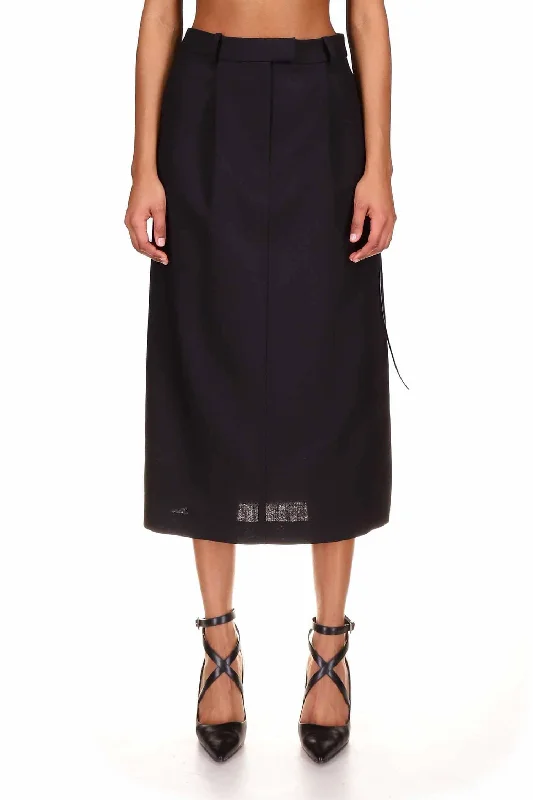 Black Wool Tailored Lace-Up Skirt Classic Women's Pin - striped