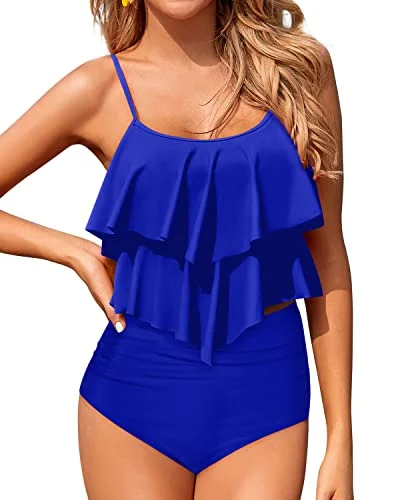 Two Piece Ruffled Bikini Tops With Adjustable Straps Swimsuits For Women-Royal Blue Trendy Women's Oversized Two Piece Ruffled Bikini Tops With Adjustable Straps Swimsuits For Women-Royal Blue Trendy Women's Oversized