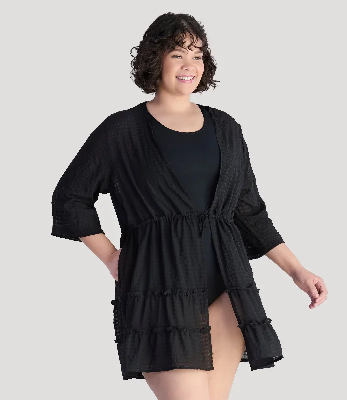 BellaStyle Tie Front Tiered Cover-Up Cashmere