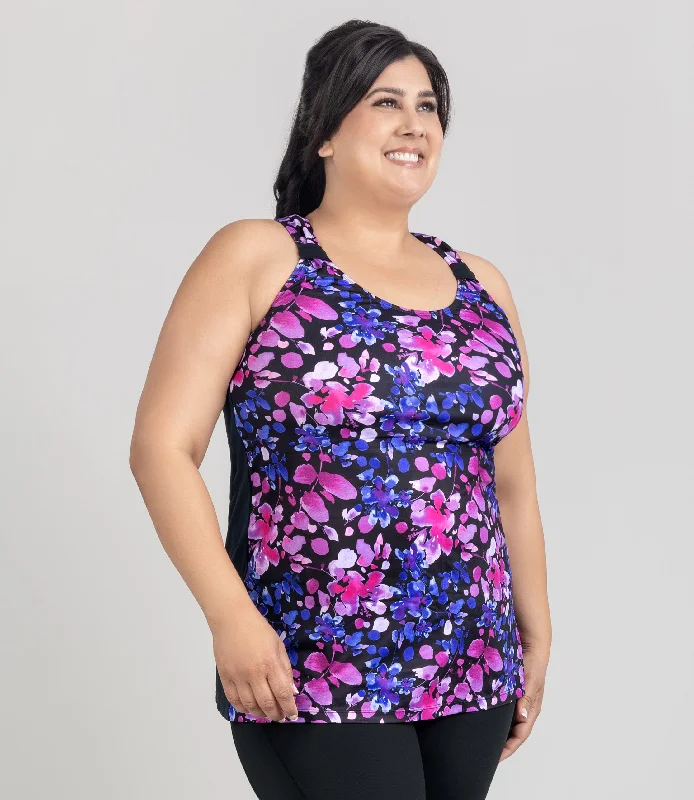 AquaSport Hanalei Tankini Top Floral Elegance Print Black Geometric