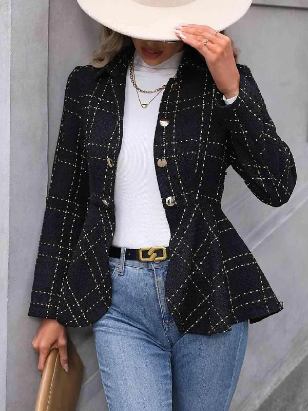 Ruffle Hem Collared Blazer British Gentlewoman Style