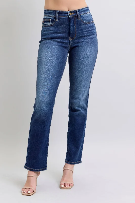 Judy Blue High Rise Vintage Wash Thermal Straight Denim Jeans 82631 Trendy Women's 
