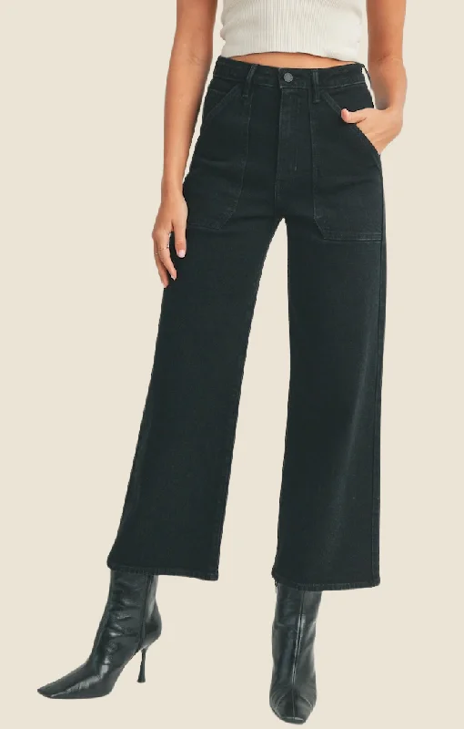 Airlea Black Cargo Pocket Jeans Cool Women's Distressed
