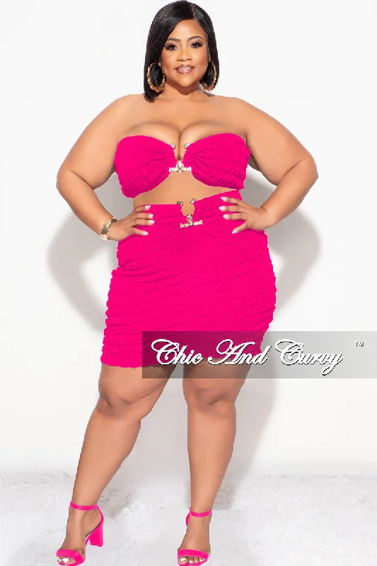 Final Sale Plus Size 2pc Honeycomb Texture Strapless Top and Skirt Set in Fuchsia Monochromatic Office Style Final Sale Plus Size 2pc Honeycomb Texture Strapless Top and Skirt Set in Fuchsia Monochromatic Office Style