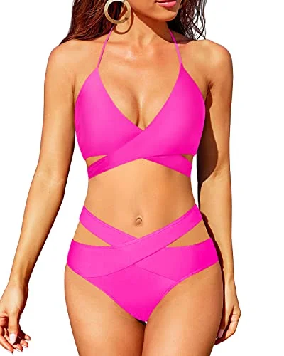 High Leg Bikini For Women High Waisted Bikini Push Up Swimsuit-Neon Pink Trendy Women's 