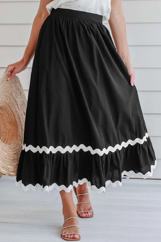 Contrast Trim Elastic Waist Skirt Disco