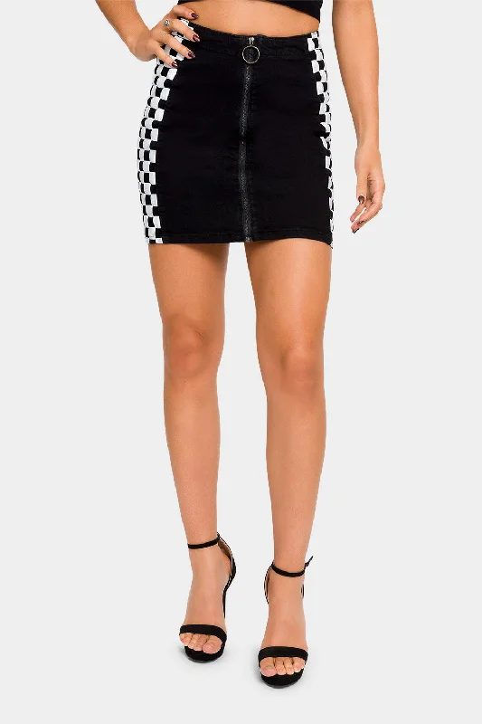 Checkered Striped Skirt Monochromatic All - in - one