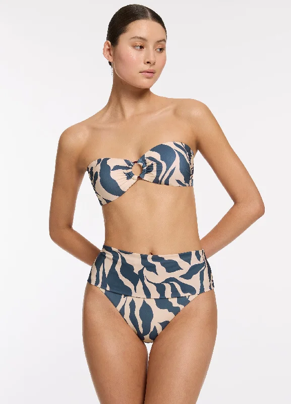 Sereno Fold Down Bikini Bottom - Steel Blue Polished Women's Silk