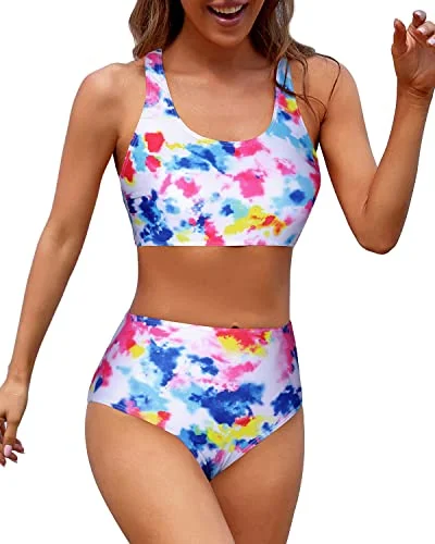 Criss Cross Back Women's High Waisted Bikini Bottom Full Coverage-Colorful Tie Dye Cool Women's Skate Criss Cross Back Women's High Waisted Bikini Bottom Full Coverage-Colorful Tie Dye Cool Women's Skate