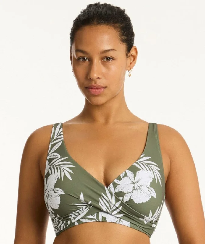 Sea Level Aloha Cross Front A-DD Cup Bikini Top - Khaki Sleek Women's 