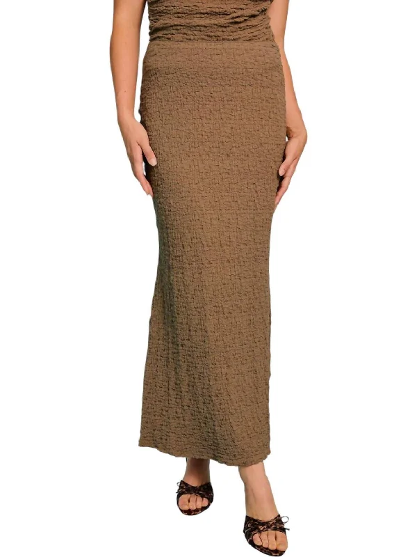 Ruched Midi Skirt In Brown Unique Women's Upcycled