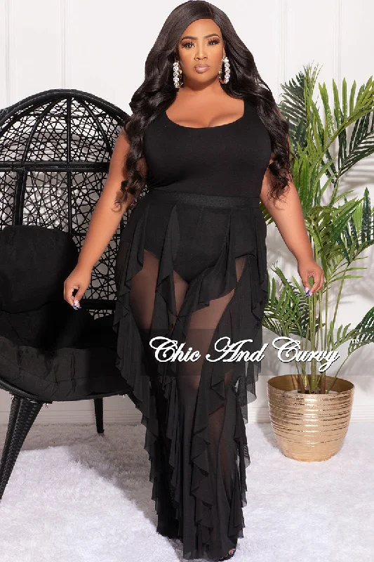Final Sale Plus Size Plus Size Mesh Ruffle Pants in Black (Pants Only) Athletic Women's Final Sale Plus Size Plus Size Mesh Ruffle Pants in Black (Pants Only) Athletic Women's