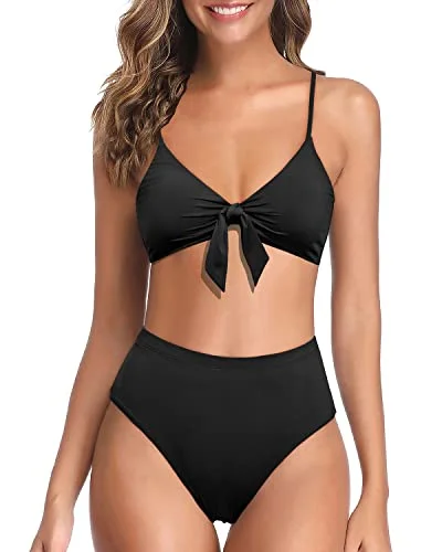 Two Piece High Waisted Bikini With High Rise Bottom For Women-Black Disco
