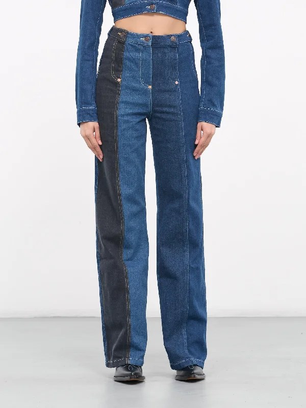 Denim Patchwork Jeans (J0301-3239-1888-BLUE) Rugged Women's Outdoor 