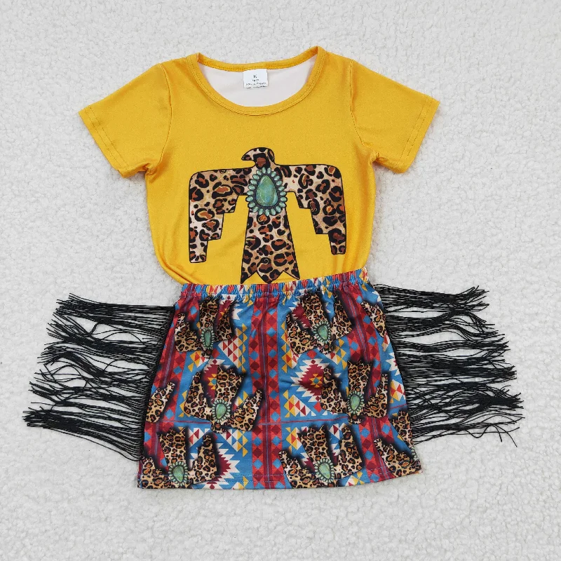 Eagle T-shirts tassel skirts sets GSD0287 Bold Women's Animal Print