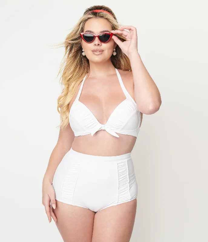 Unique Vintage White Halter Swim Top Relaxed Women's 
