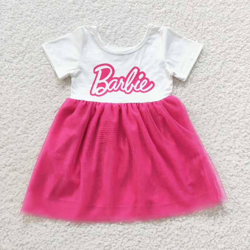 girl letter print pink tulle dress GSD0461 Classic Women's Tweed
