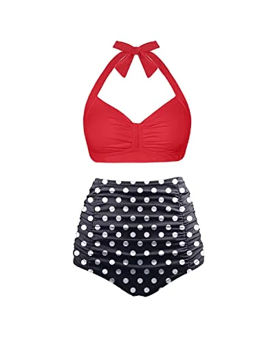 Two Piece Sweetheart Neckline High Waisted Bikini Set-Red Dot Practical Women's Multi - Two Piece Sweetheart Neckline High Waisted Bikini Set-Red Dot Practical Women's Multi -