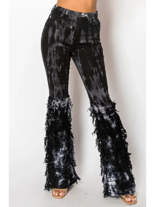 Tie Dye Fringe Denim Bodycon Flared Jeans Refined Women's Velvet