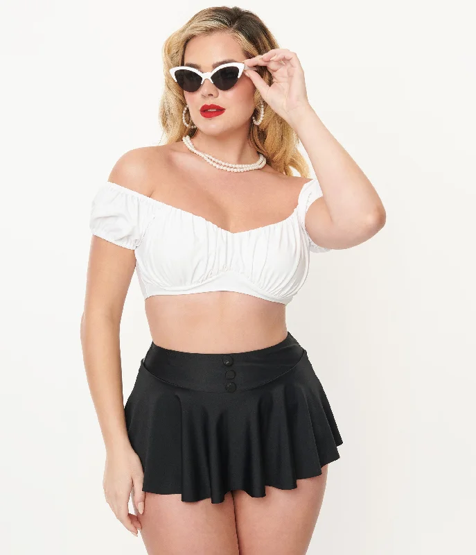 Unique Vintage 1940s White Off The Shoulder Swim Top Relaxed Women's Beachy