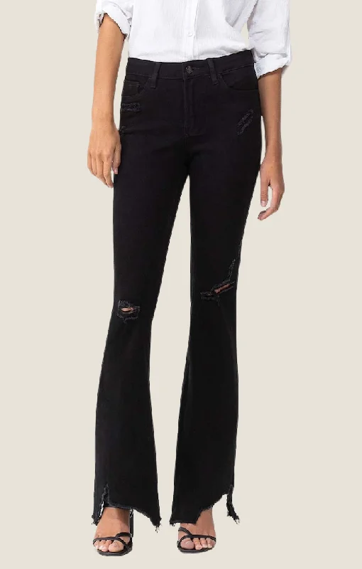 Carla Jet Black Flare Jeans Refined Women's Hand - crafted