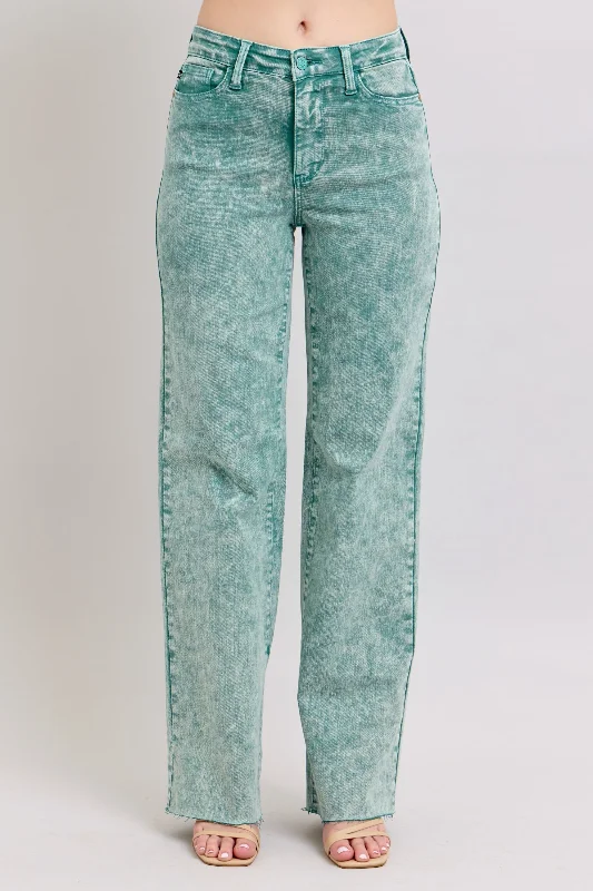 Judy Blue High Waist Garment Dyed Sea Green Dad Denim Jeans 88966 Polished Women's Silk