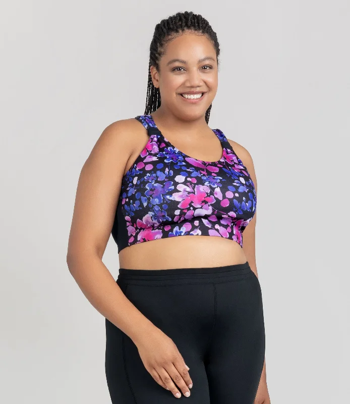 AquaSport Hanalei Bra Top Floral Elegance Print Black Earthy Women's Hemp - based