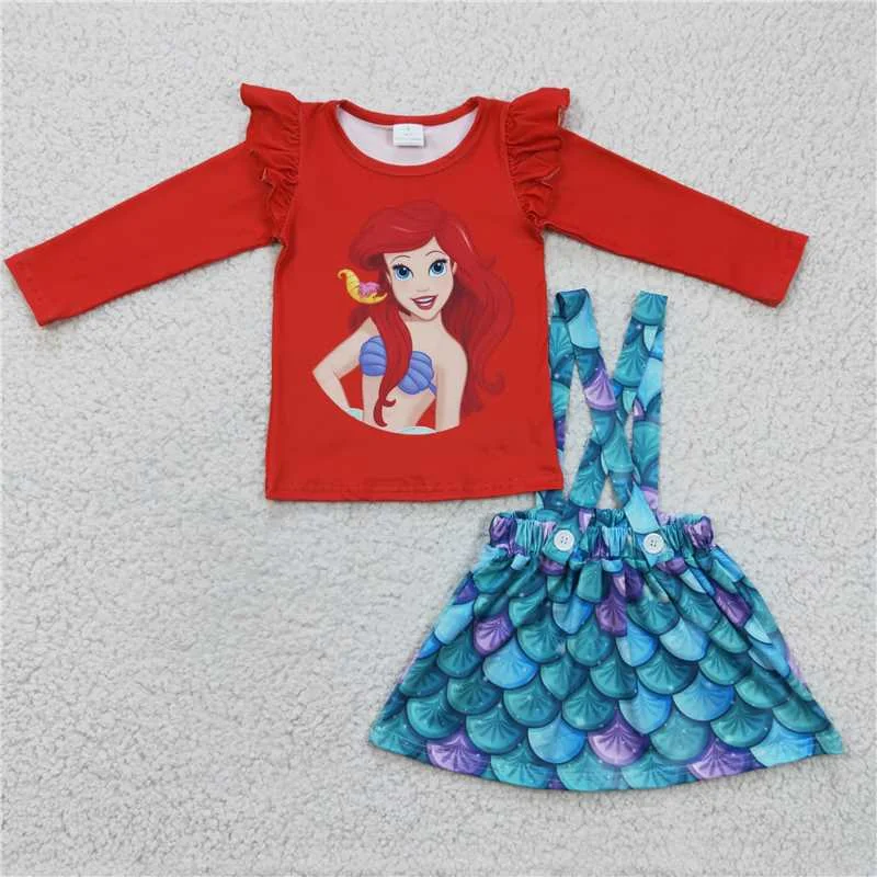 Mermaid T-shirt suspender skirts sets GLD0175 Classic Women's Pin - striped