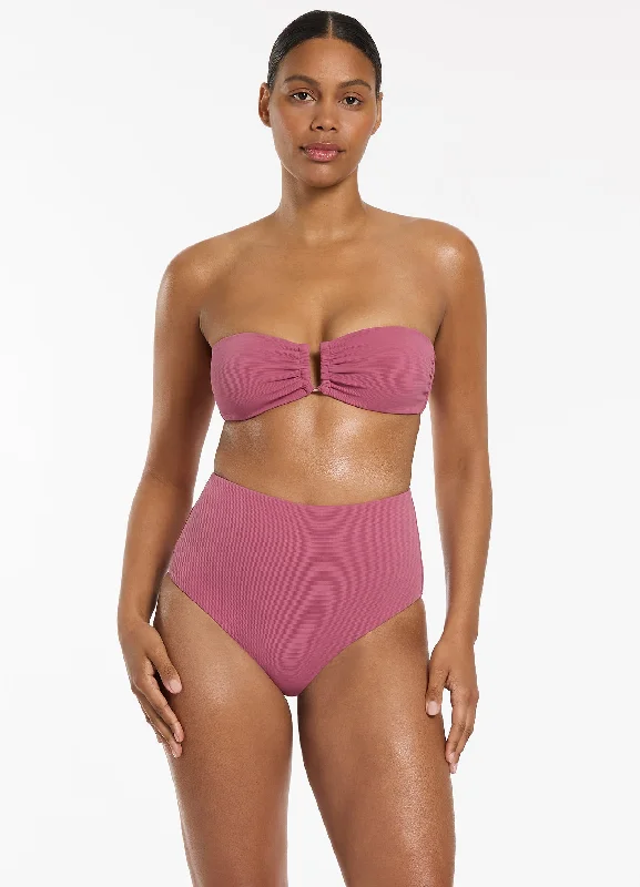 Isla Rib U Trim Bandeau Bikini Top - Mauve Geometric