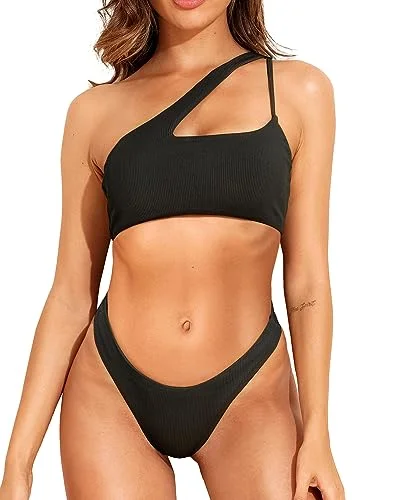 Two Piece One Shoulder Swimsuit Cutout Bikini Sets Tough Women's Military - inspired Two Piece One Shoulder Swimsuit Cutout Bikini Sets Tough Women's Military - inspired