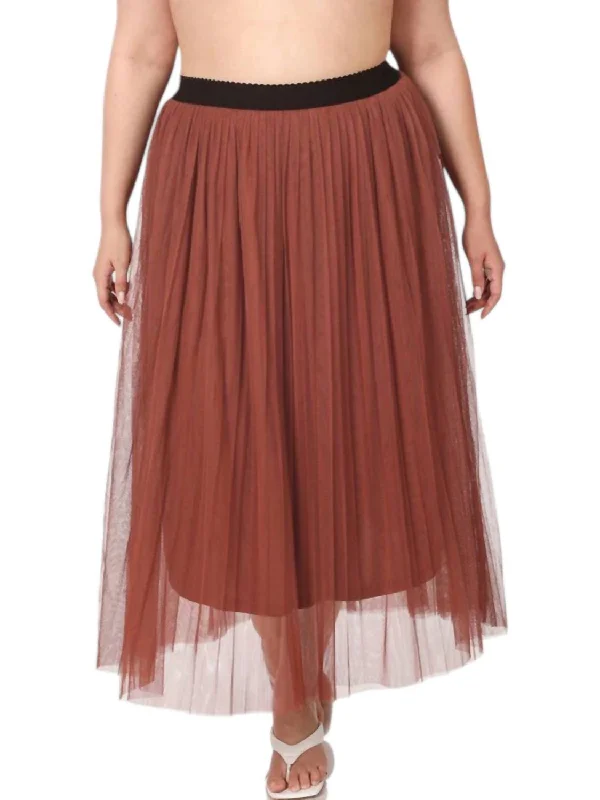 Pleaded Tulle Skirt - Plus In Brick Sophisticated Women's Tailored