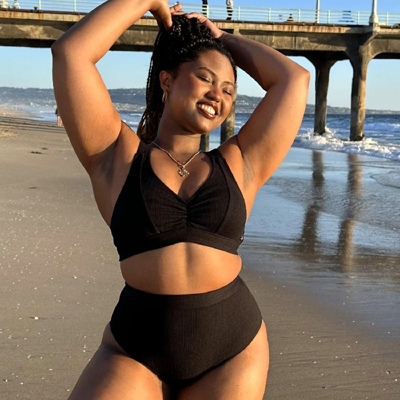 Hasta La Vista Rib Bikini Bottoms - Black Youthful Women's Anime - inspired
