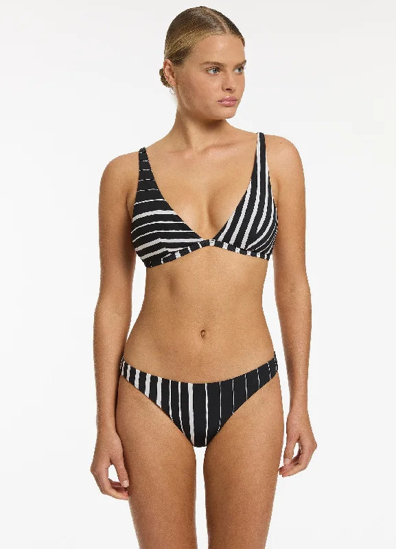 Lunar Stripe Triangle Bikini Top - Black/Chalk Dapper Women's Bow - adorned