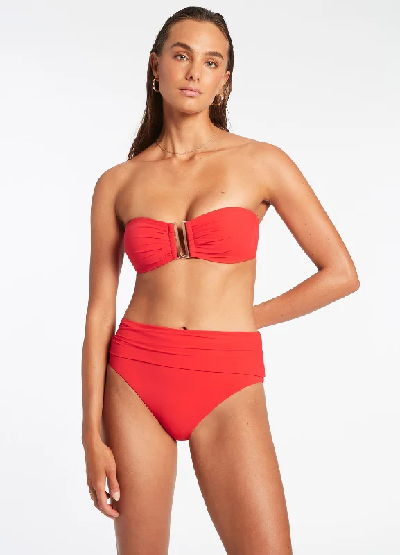 Jetset Fold Down High Waisted Bikini Bottom - Cherry Sleek Women's Metallic
