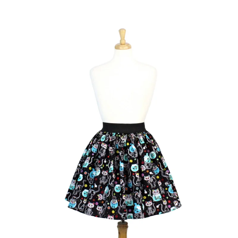 Day of the Dead Kitty Pleated Skirt #PS-C332 Trendy Women's 