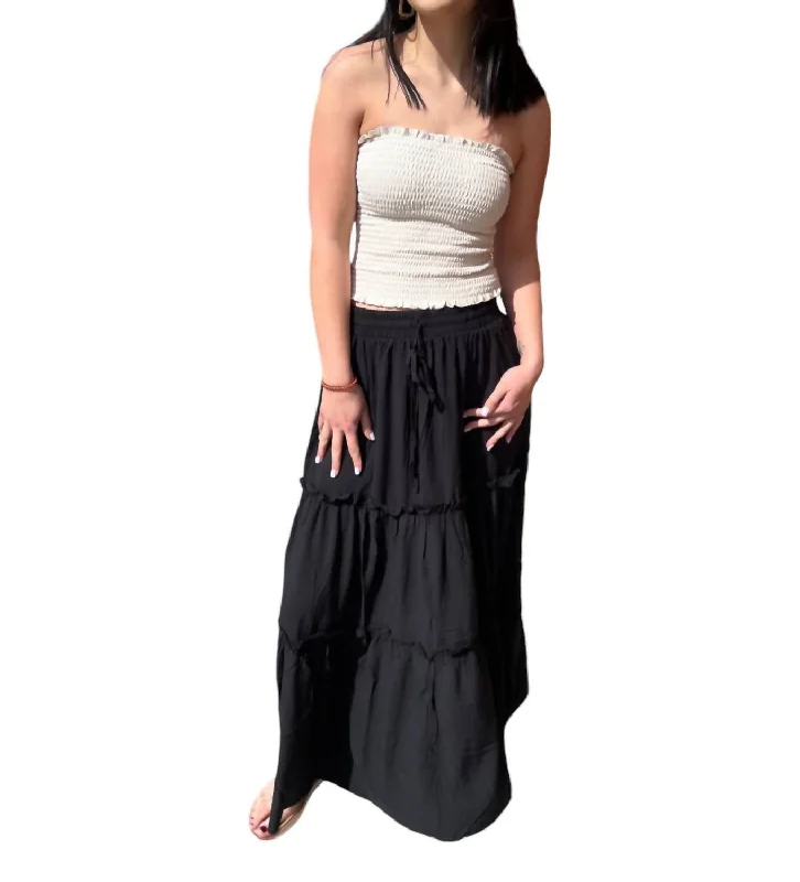 Drawstring Skirt In Black Laid - back Women's Vibe