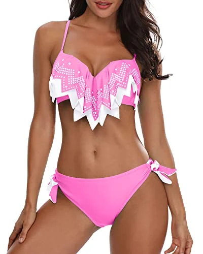 Pretty Cheeky High Cut Low Rise Bikini Bottom With Side Ties For Women-Pink White purpose Pretty Cheeky High Cut Low Rise Bikini Bottom With Side Ties For Women-Pink White purpose