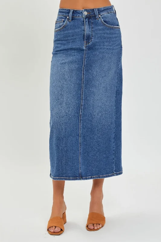 High Rise Back Slit Denim Skirt Dapper Women's Bow - adorned