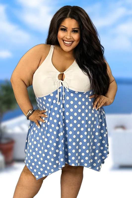 SALE!! SWIM-Z {Curvy Swim Time} Indigo Polka Dot One Piece Swimsuit CURVY BRAND!!! EXTENDED PLUS SIZE 2X 3X4X 5X 6X Practical Women's Quick - dry
