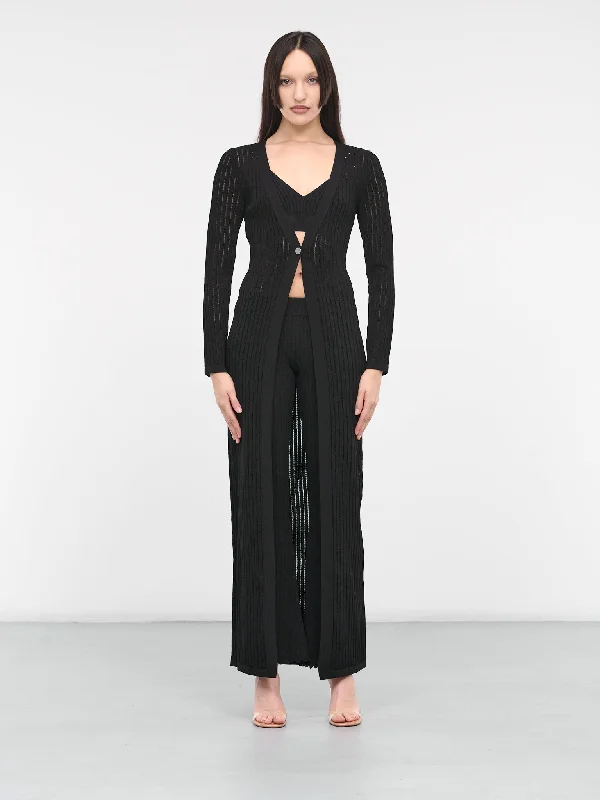Rib-Knit Maxi Cardigan (J0902-3709-0555-BLACK) Sporty Women's Tennis
