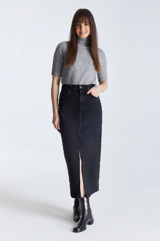 Valerie Mid Waist 5 Pocket Long Skirt Black VT Traditional Women's Wool