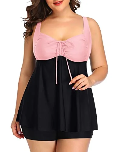 Women's Plus Size Bowknot Tankini Swimsuits Push Up Padded Bra-Pink And Black Sleek Women's Women's Plus Size Bowknot Tankini Swimsuits Push Up Padded Bra-Pink And Black Sleek Women's