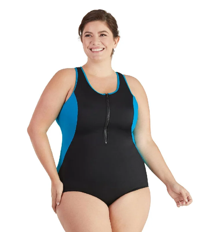 QuikEnergy Zip Tank Suit Turq and Black Youthful Women's Anime - inspired