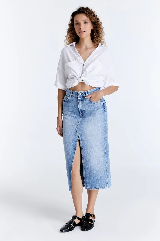 Helen Mid Waist 5 Pocket Long Skirt Light Blue Bold Women's Animal Print